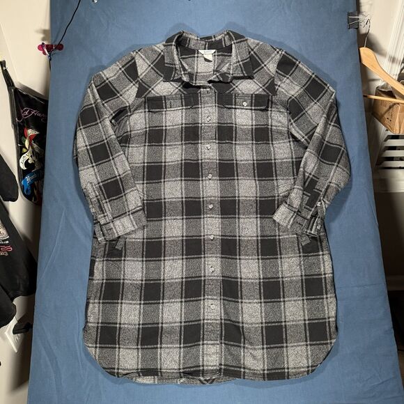 Duluth Trading Black Green Folklore Flannel Duster Women Size XL Pockets - Picture 2 of 5